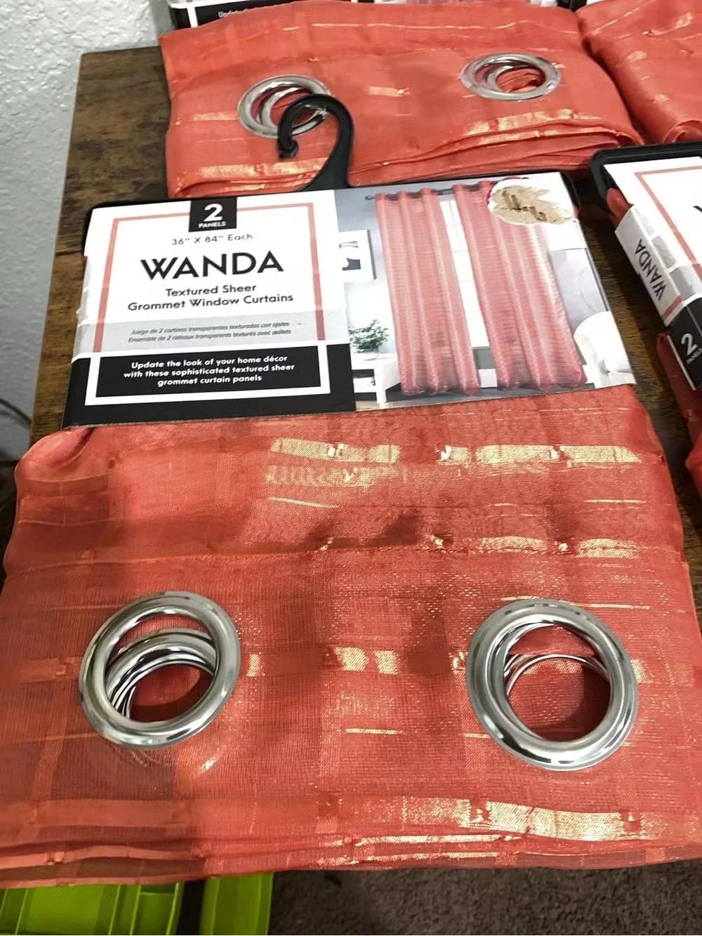 Wanda Orange Grommet Curtain Panels - Set of 8
